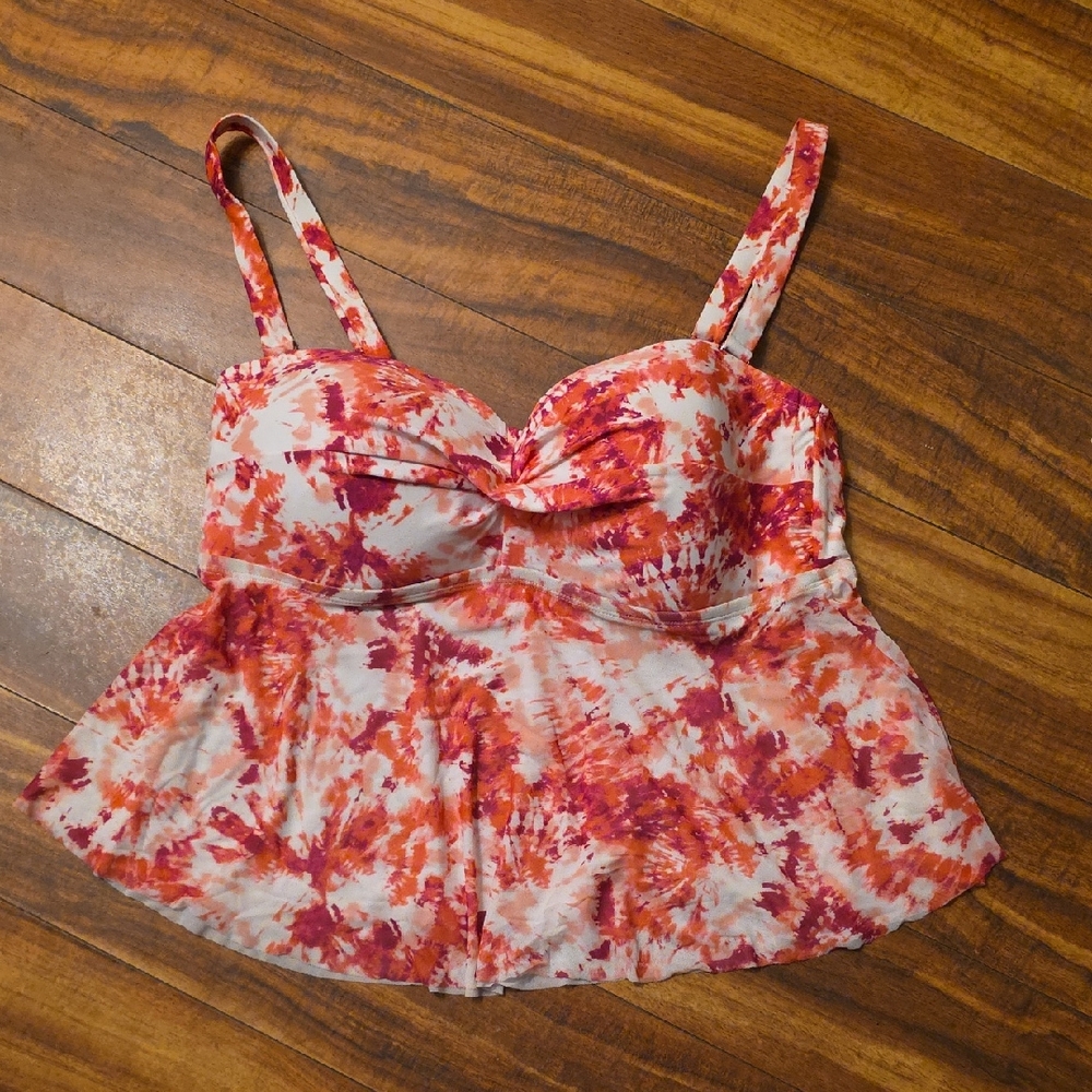 Time and Tru Pink and Orange Bikini Top